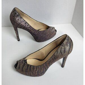Guess Womens Glitter Peep Toe Metallic Animal Print Stiletto Heels Size 9M